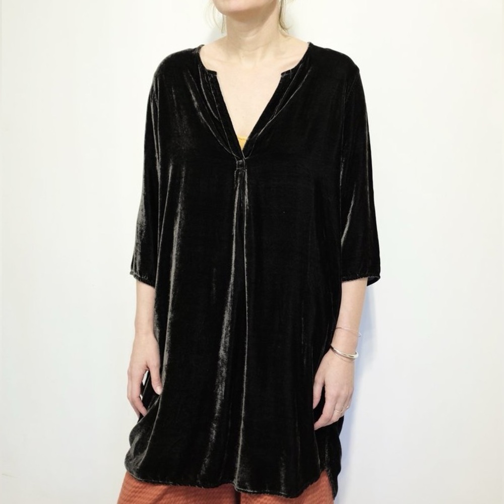 CP Shades Sz S Black Velvet Velour Lagenlook Relaxed Layering Dress